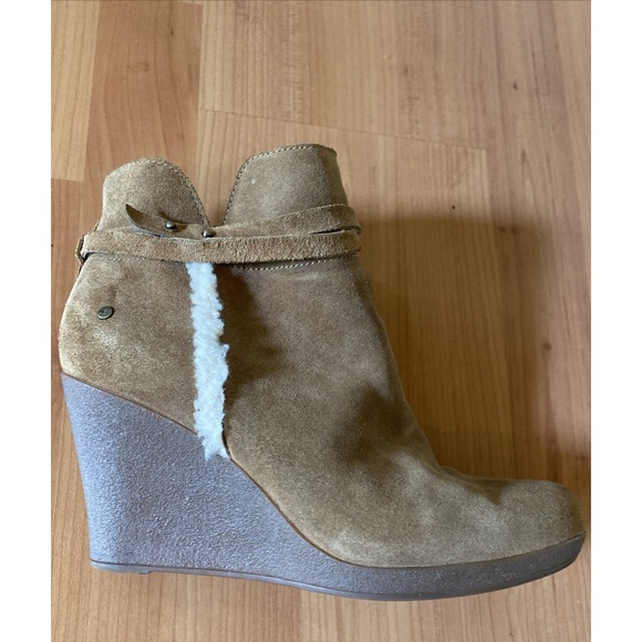 UGG Shoes - Ugg Alexandra Brown Chestnut Suede Wedge Ankle Boots Zip Booties Size 9 Sherpa